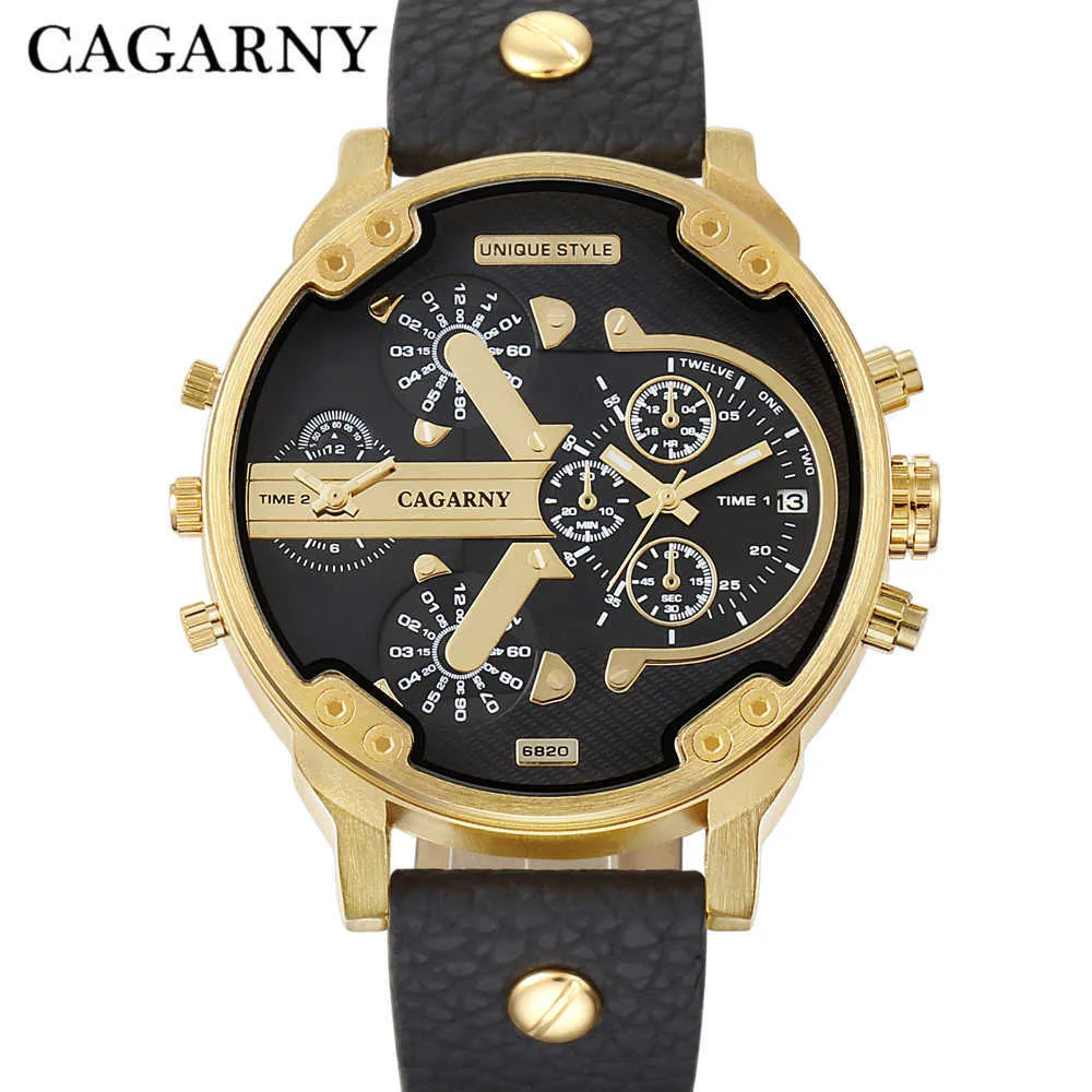 luxury brand cagarny quartz watch for men watches golden case dual time zones dz style watches (3)