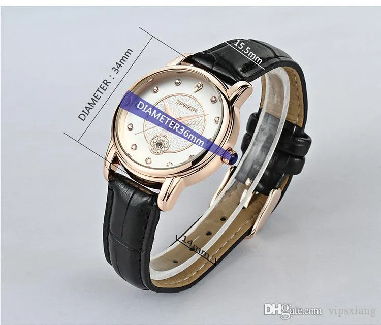 Montre de mode pour femmes calendrier montre-bracelet à quartz strass rouge blanc bracelet en cuir noir fille montres de sport décontractées étanche luxu259T