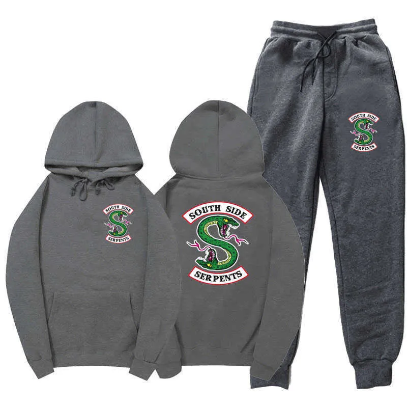 Streetwear Fleece Riverdale Hoodie e Calças Outono Inverno Hoodie Capuz Homens Mulheres Sul Sorventes Sweatpants Terno X0610