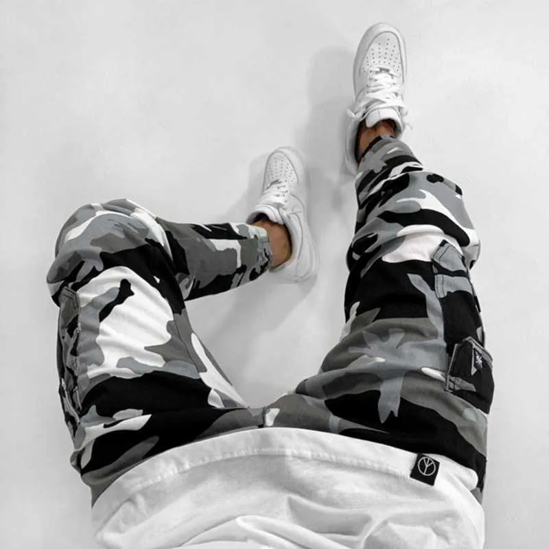 Hommes Skinny Jeans Haute Qualité Crayon Casual Hommes Camouflage Militaire Pantalon Confortable Cargo Pantalon Camo Jeans Hip Hop Jogg X0621