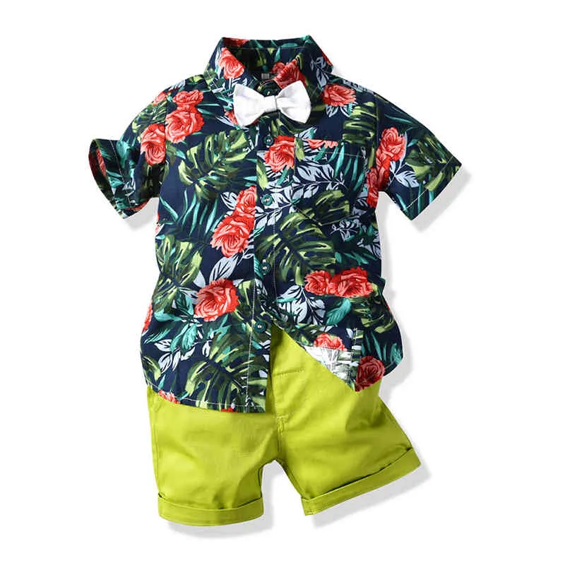 Melario Boy Clothes Set Toddler Baby Kid Outifit Set Banana Leaf Stampa T-shirt corta e pantaloni corti Set di vestiti Gentelman 210412