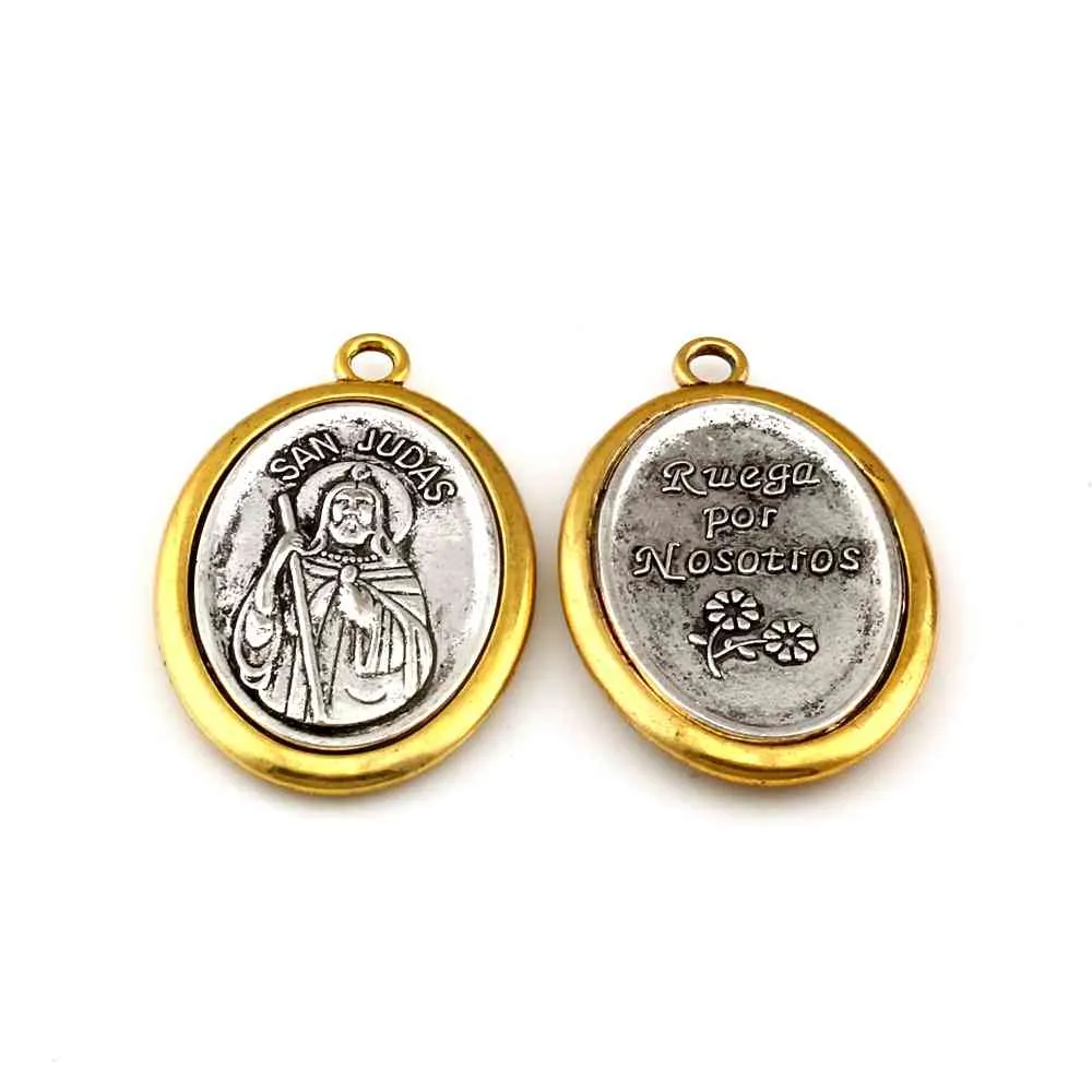 10 pièces bicolore San Judas Tadeo breloque Religion bijoux à bricoler soi-même ajustement pendentifs collier cadeau de noël A-561