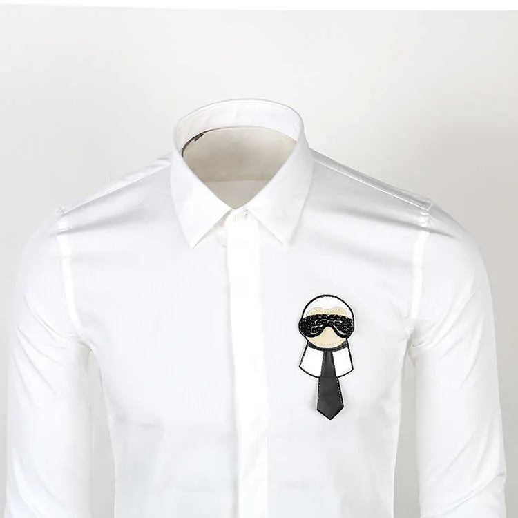 Men Digital High Leather beaded Doll Fashion Silk Casual Shirts Shirt high quality Pocket Long-sleeves S 2XL #N196 210809