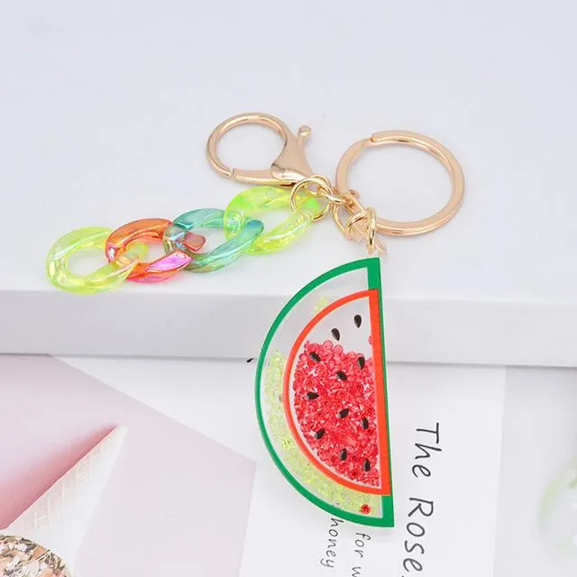 Mignon Simulation fruits porte-clés pastèque fraise porte-clés pour femmes fille bijoux dessin animé voiture sac à main porte-clés décoration