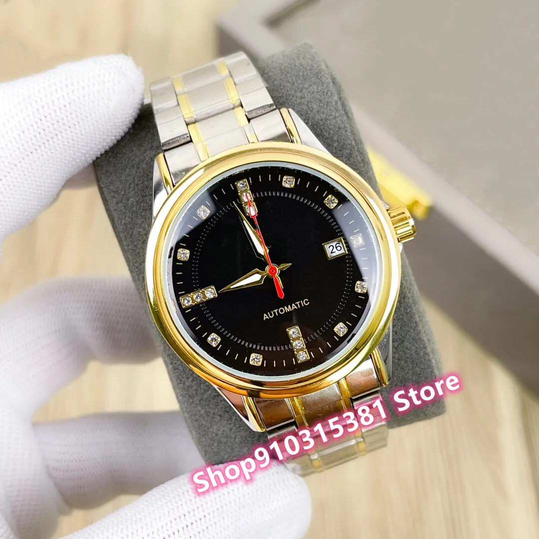 Business Men Automatic Mechanical Geometric Number Watches Yellow Gold Stainless Steel Sport Date Wristwatch Male clock 40mm