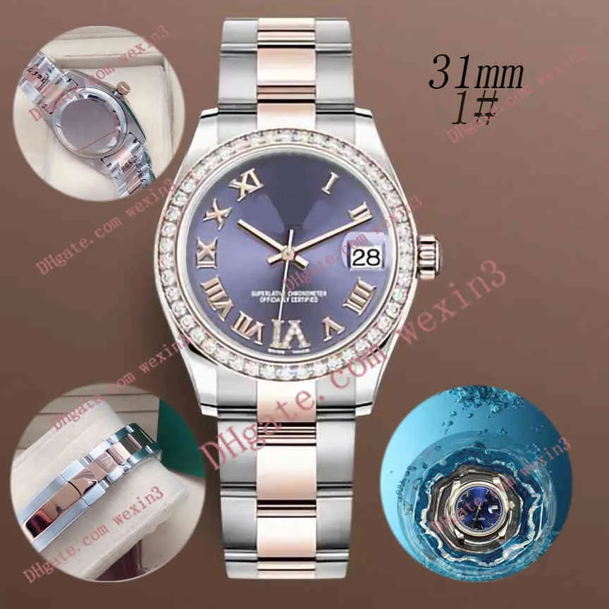 Montre de luxe femme diamant 31mm mécanique automatique Six horloge est chiffres romains yster bande montre de luxe 2813 montres étanches en acier