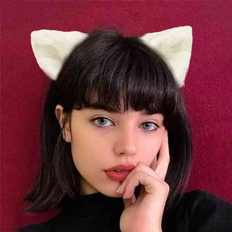 Kawaii – bandeau oreilles de chat rose en peluche, fourrure réaliste, Animal pelucheux, Lolita Cosplay renard, Costume Anime, accessoires pour cheveux, 248D