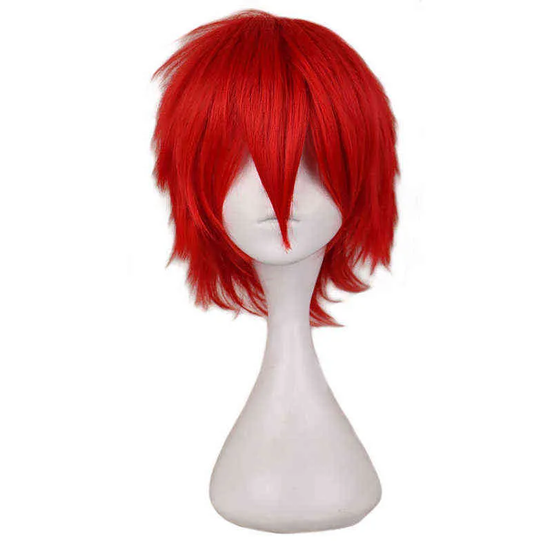 Cabelo QQxCaiw preto branco roxo vermelho curto cosplay peruca festa masculina 30 cm de alta temperatura fibra perucas sintéticas 0121