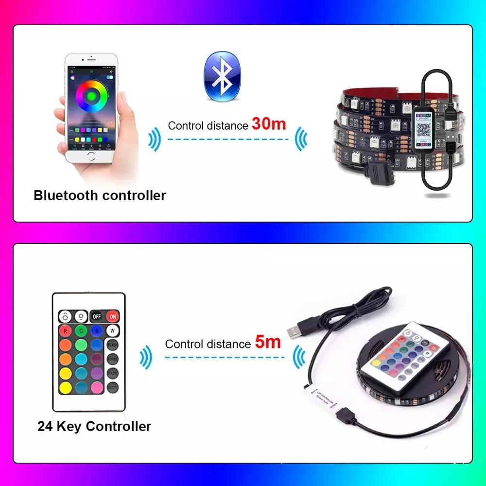 LED 스트립 라이트 RGB 5050 램프 음악 동기화 컬러 앱 제어 리드 라이트 라이트 라이트 라이트 조명 1m 2m 3m 4m 5M299E