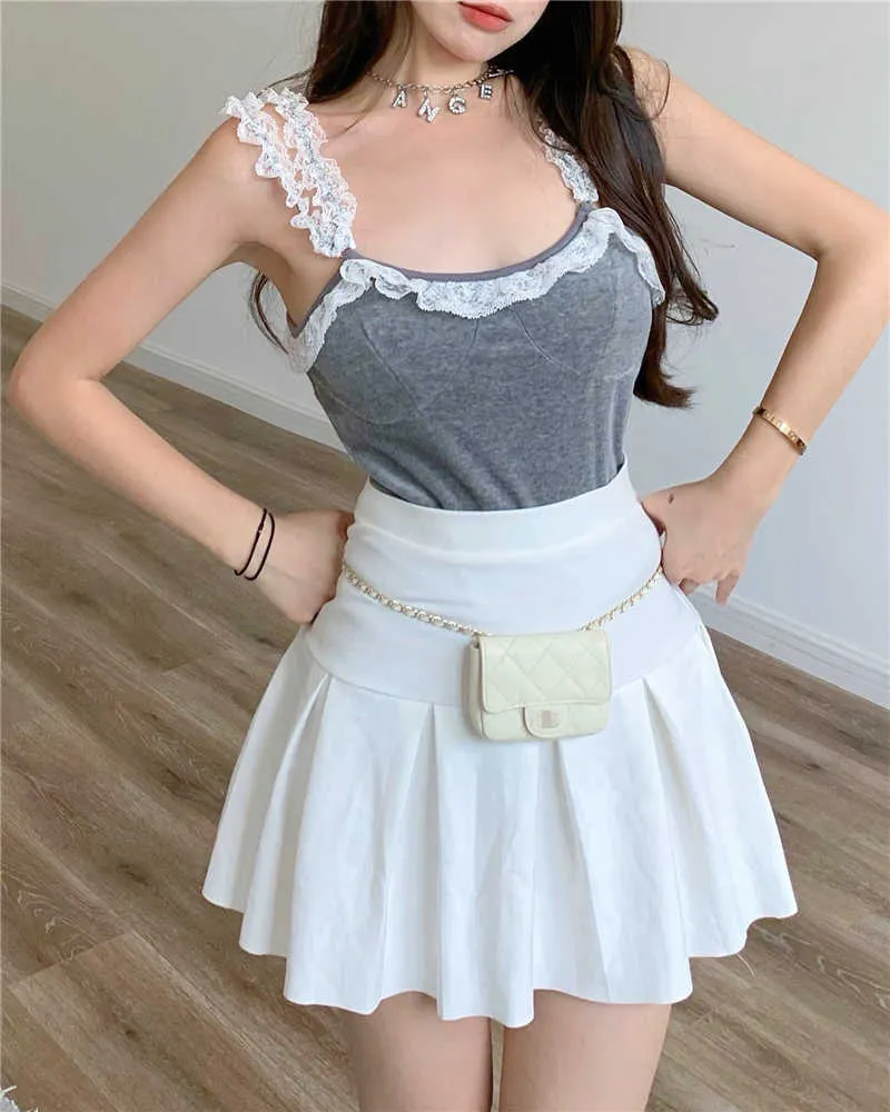 Summer Camisole Tank Top Woman Sexy Leakage Shoulder Vest Halter Sequined Lace Beauty Back Outer Wear s 210529