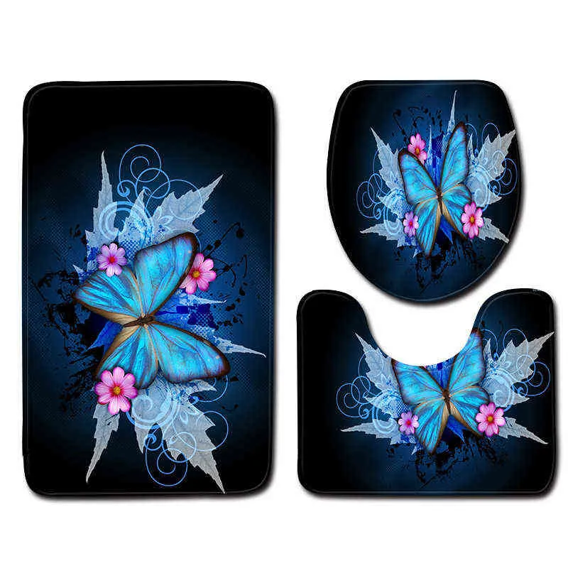 Papillon toilette trois pièces tapis de sol porte tapis loup Animal salle de bain tapis siège de toilette couverture tapis tapis de sol salle de bain décor 211130