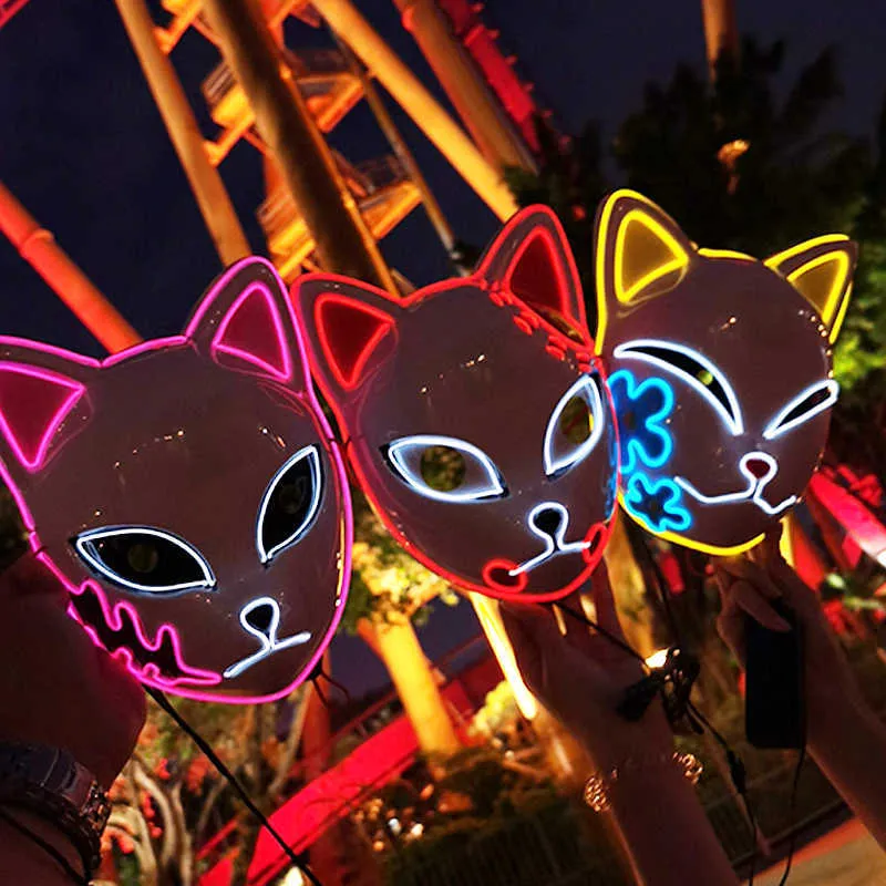 Anime expro décor japonais Fox masque néon LED Light Cosplay masque Halloween Party Rave LED Mask Dance DJ Costume Payday accessoires Q08067058079