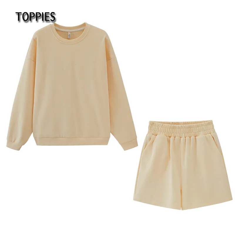 Toppies Pantaloncini estivi Set Tute da donna Felpe oversize Pantaloncini a vita alta Set da due pezzi femminile 210412