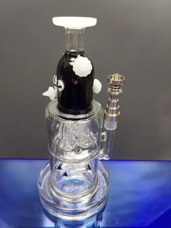 Bongo de vidro com base grossa fonte perc reciclador plataformas de petróleo bongs função dupla queimador de óleo de vidro fumê tubo inebriante equipamentos de vidro zeusartshop