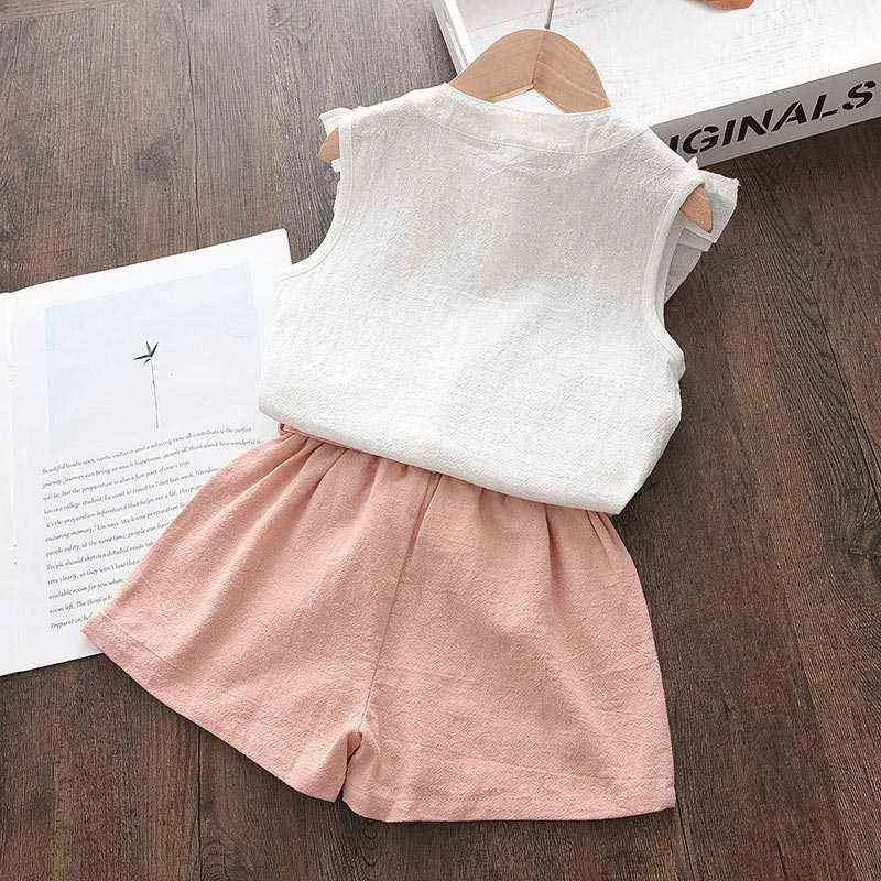 Bear Leader Kid Baby Girls Feather Clothes Sets 2022 Summer Sleeveless Tops Bandage Shorts Fashion Lovely Clothing 2 7 Years Y220310
