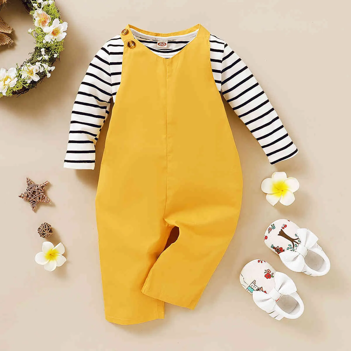 1-5y outono toddler bebê garoto menina roupas conjunto listrado manga comprida camiseta tops macacões outfits crianças trajes 210515