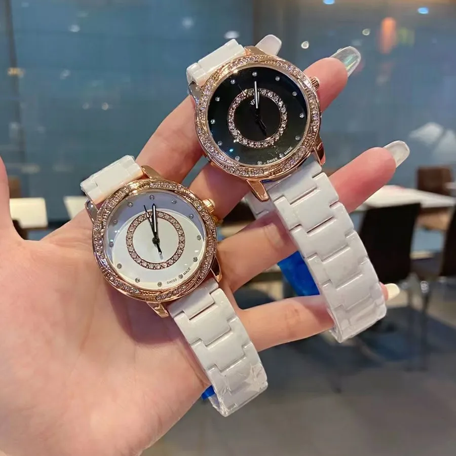 Merk Horloges Vrouwen Meisje Kristal Stijl Keramische Band Quartz Polshorloge CHA64