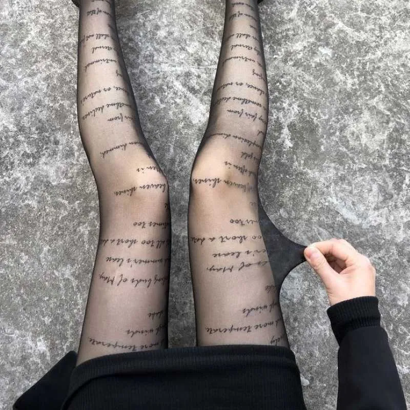 Mulher sexy meia-calça inscrição letra impresso meia-calça modelado tatuagens meias meias transparentes x0521