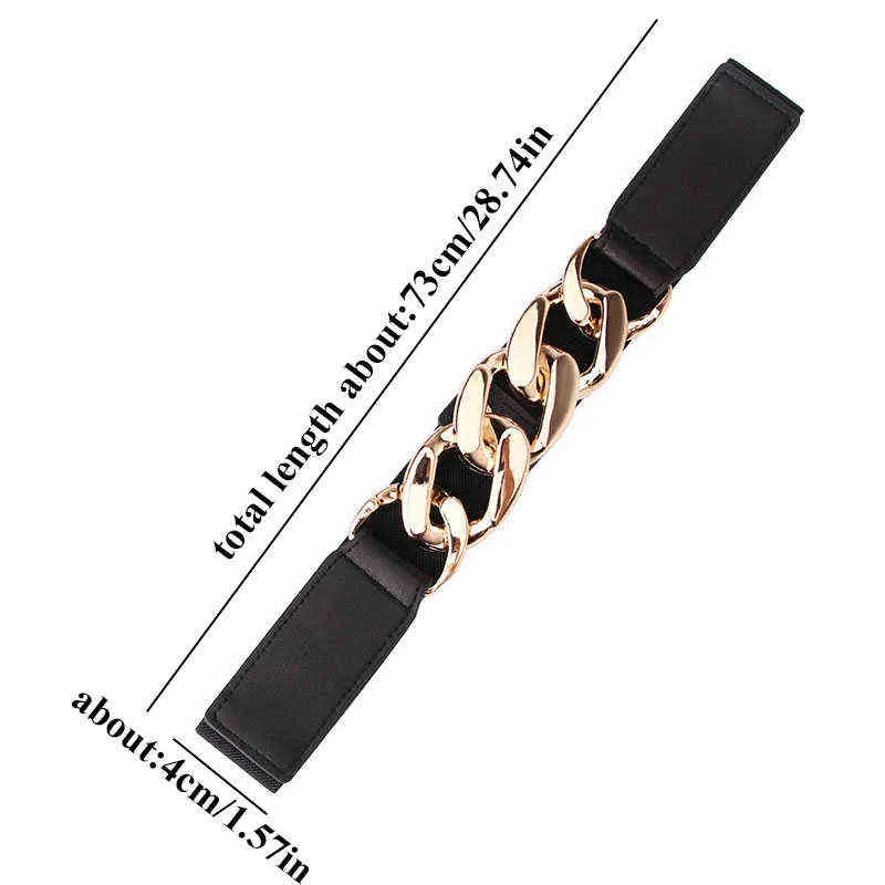 Nya modebälten för kvinnor Skinny Metal Gold Buckle Waist Belt PU Läder Tunnelbälte Elastiska Midjeband Kvinnliga Klädtillbehör G220301