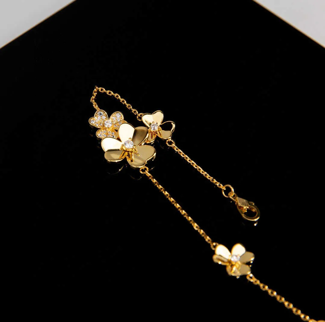 العلامة التجارية Pure 925 Sterling Silver Jewelry for Women Gold Chain Clover Bracelet Praty Wedding Jewelry Mini Small Flower Bracelet222l