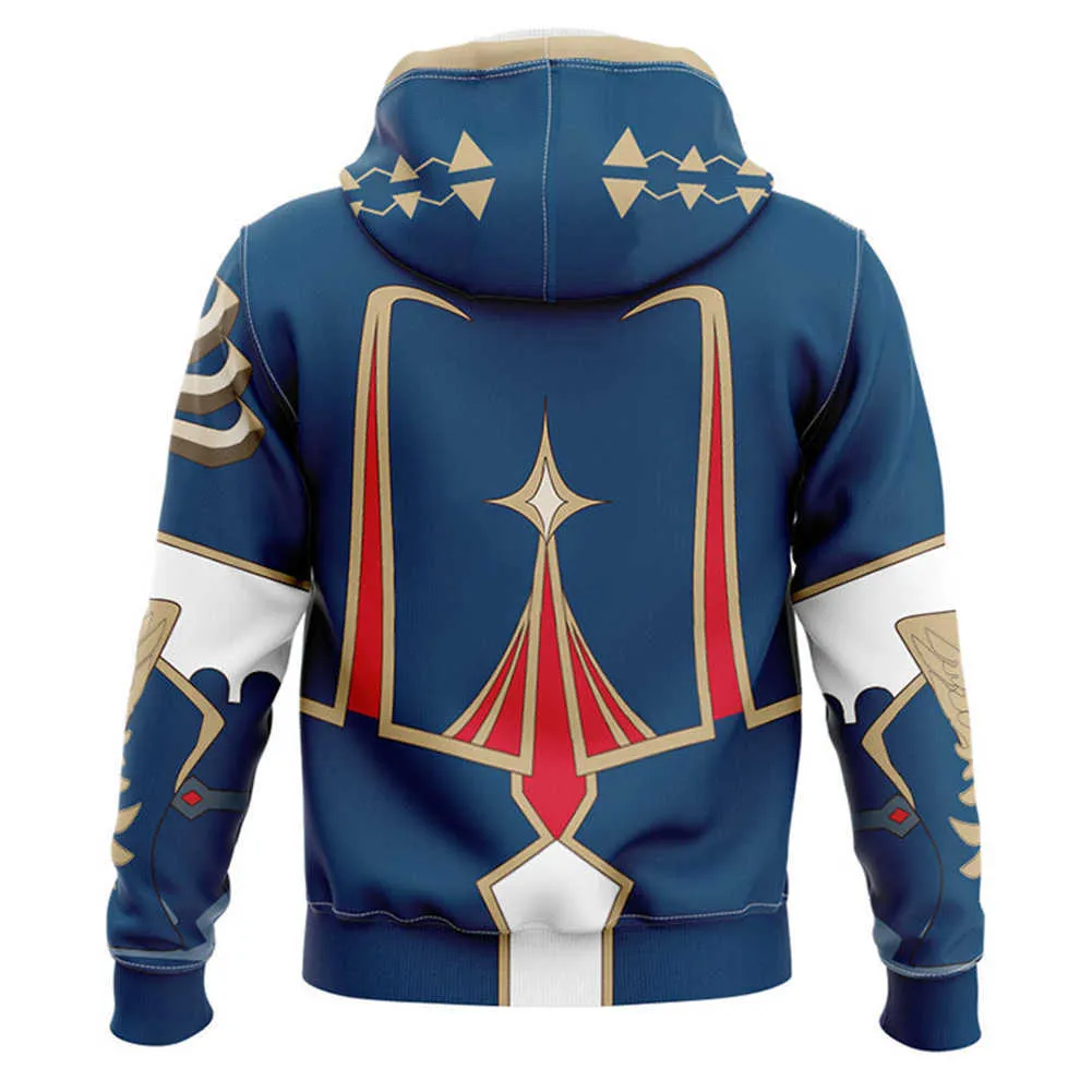 Game Genshin Impact Jean Gunnhildr Cosplay Hoodie 3D-tryckt tröja Casual Streetwear Pullover/Zip Up Jacka Coat Y0901