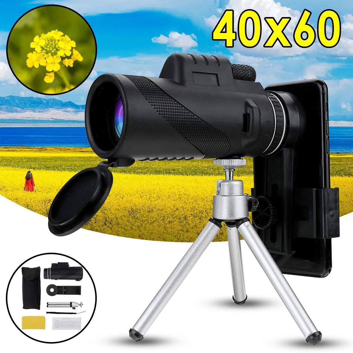 40x60 Professional Astronomical Night Vision Telescope Monocular Telescopio Space Bracket Outdoor Scope with Tripoce Phone Clip1520963