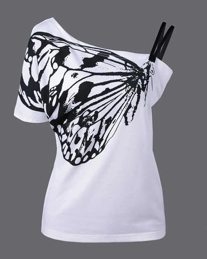 Sommer Frauen Mode Casual T-shirts Sommer Top T Tops T-Shirts Plus Größe Eine Schulter Oversize T-shirt 210716