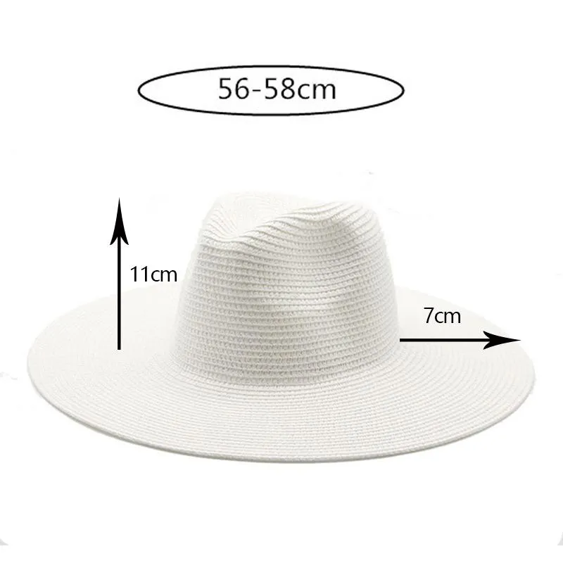 summer women men wide brim solid jazz sun straw Fedora hats outdoor beach travel UV protective handmade