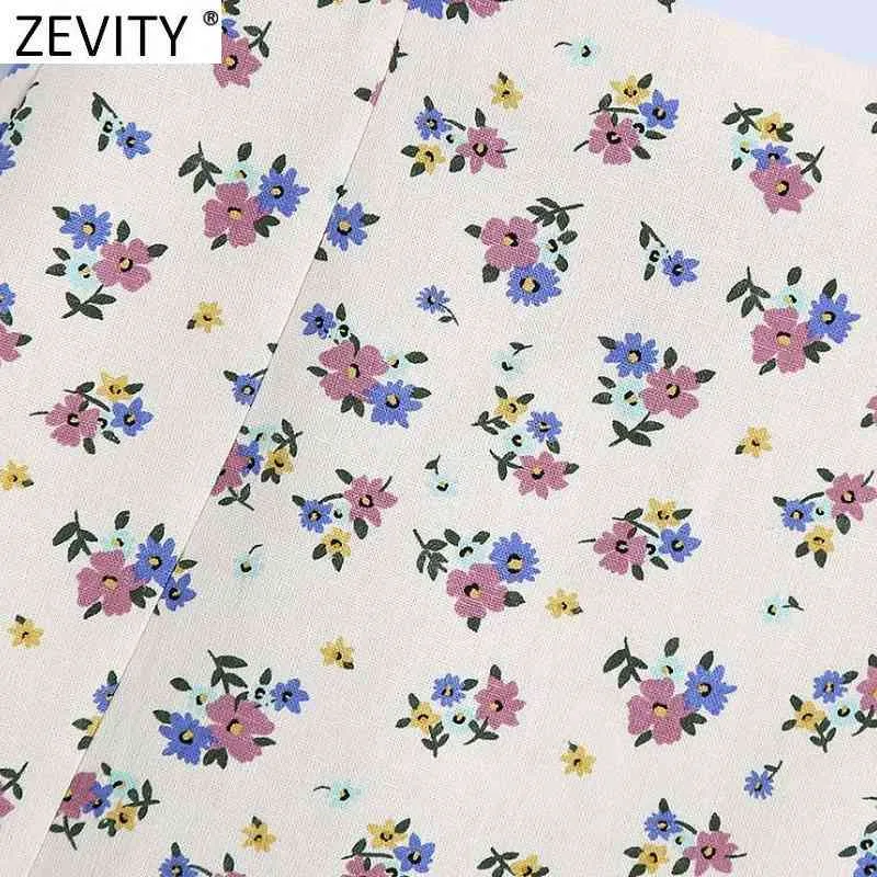 Zevity New Women Vintage Floral Print Gonna di lino casual Faldas Mujer Cerniera laterale femminile Split Slimming Summer Vestidos QUN750 210412