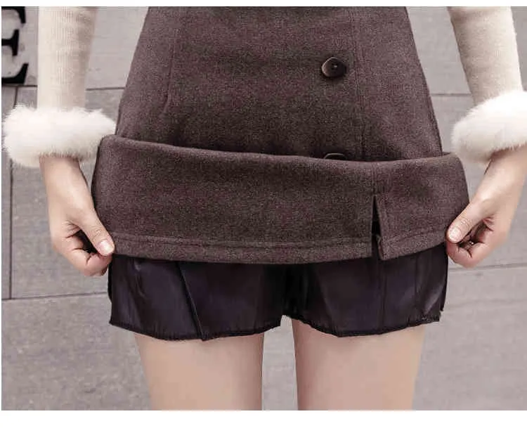 Falda de lana sólida de invierno para mujer Lápiz de talle alto Casual Mujer Office Lady Buttoms Black Vender falda 7633 50 210521
