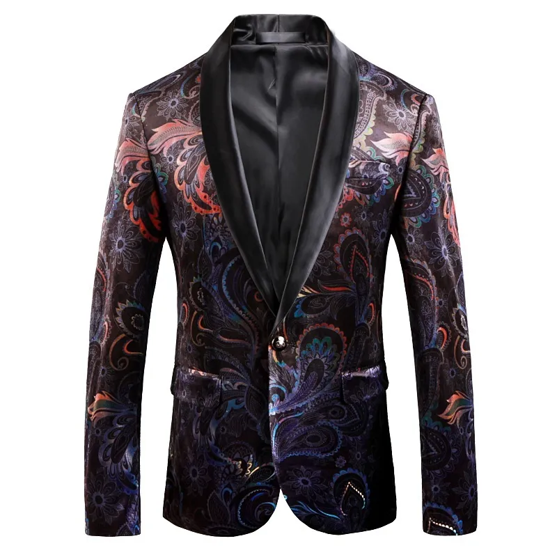 Fancy Paisley Blazer Mannen Luxe Print Sjaal Collar Suit Jacket Mannen Bruiloft Diner Party Stage Singer Kostuums Terno Masculino 210524