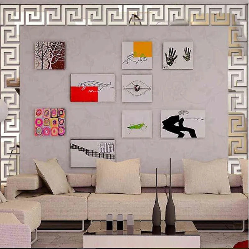 5-20CM Taille Linie Spiegel Aufkleber DIY Moderne Acryl Wand Aufkleber für Wohnzimmer Hause Dekoration drop 211124