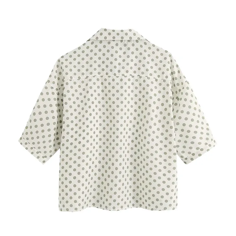 女性の甘いファッションの水玉トリミングブラウスヴィンテージ半袖サイドベントシャツガールシックなトップス210520