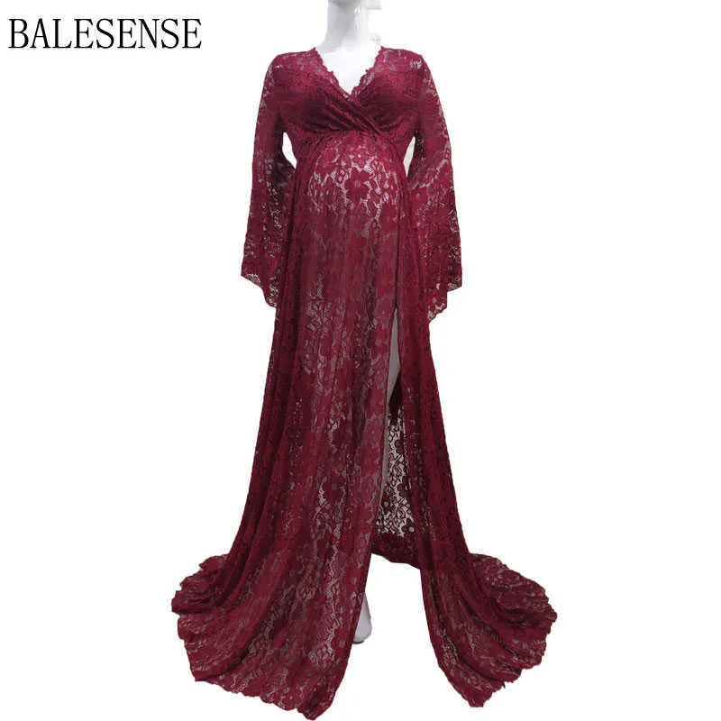 Lace Maternity Gowns Dresses for Photo Shoot Sexy High Split Maxi Long Pregnant Women Clothes Loose Pregnancy Dress Photogrpahy X0902