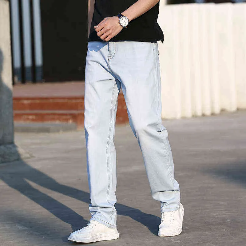 primavera estate sottile dritto allentato jeans blu chiaro abbigliamento di marca giovanile denim elasticizzato in cotone da uomo taglia grande 40 42 44 211108