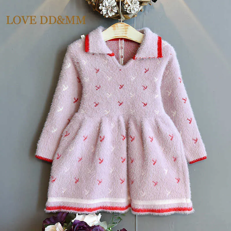 LOVE DDMM Abiti da ragazza Autunno Inverno Abito arcobaleno a righe bambini a maniche lunghe Abiti da festa carini Costumi bambini 210715