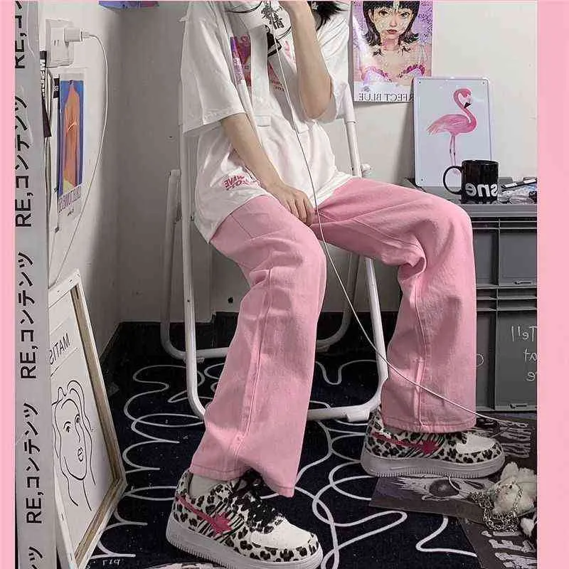 HOUZHOU Y2K Jeans larghi rosa Donna Kawaii Moda coreana Oversize Vita bassa Pantaloni larghi in denim Streetwear Pantaloni larghi Alt 211129