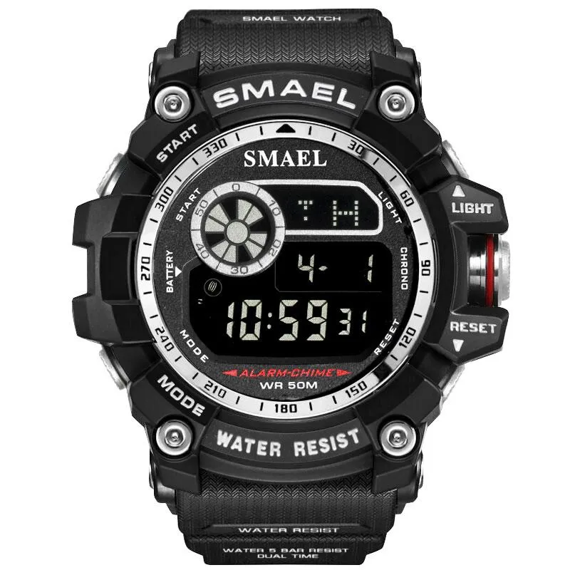 Herrklockor Smael varumärke för män som simmar militära armbandsur 50m vattentät elektronisk klocksport multifunktion233t