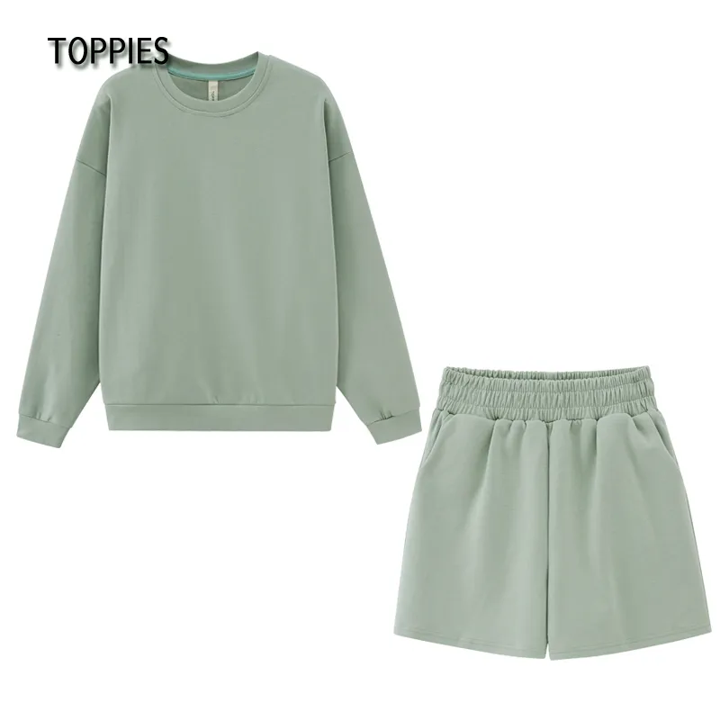 Toppies Pantaloncini estivi Set Tute da donna Felpe oversize Pantaloncini a vita alta Set da due pezzi femminile 210412