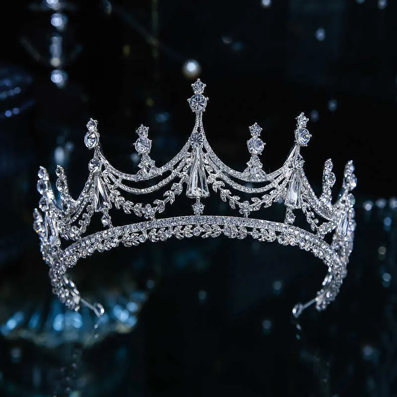 Baroque Luxury Geometric Crystal Bridal Tiaras Crown Big Pageant Prom Diadem Bride Headbands Wedding Hair Accessories 210707