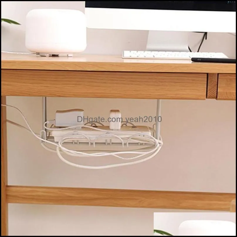 Hooks & Rails Under Desk Management Tray Table Bottom Power Cable Organizer Plug Storage Basket Shelf Wire Strong Holder Socket Hanging R