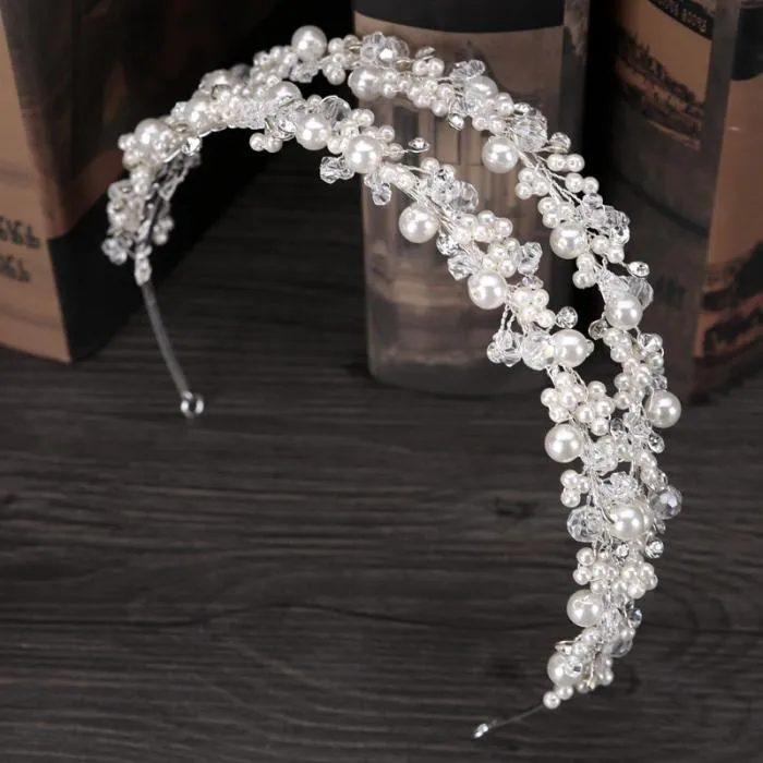 GETNOIVAS femmes Double rangée perle perles de cristal bandeau bandeau diadème princesse mariée mariage couronne cheveux bijoux accessoires SL