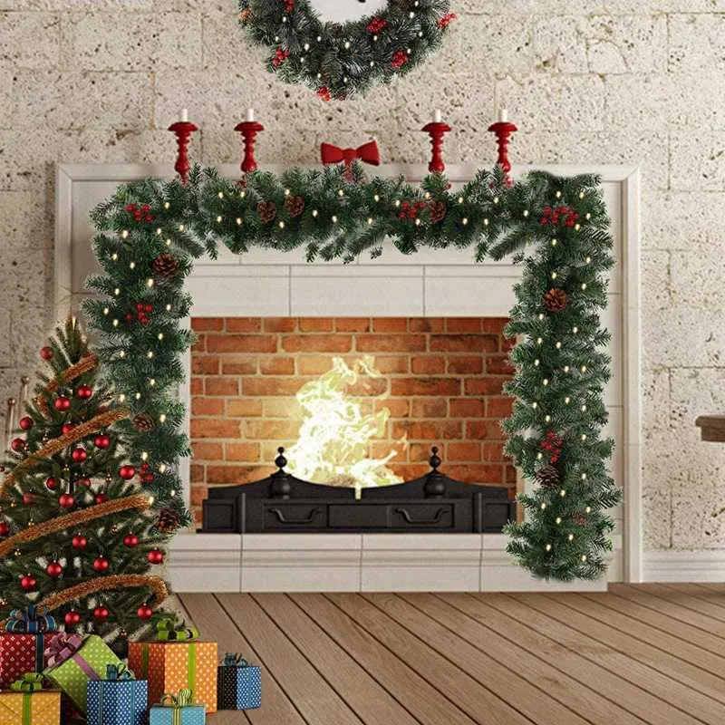 階段のためのビッグディールクリスマスガーランドの装飾暖炉の松の松の屋内クリスマスツリーLED light1
