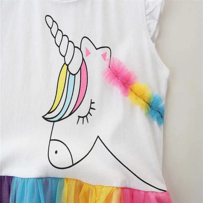 Jumping Meters Vente Licorne Mignon Summer Princess Mesh Sans manches Enfants Costume Party Girls Robes 210529