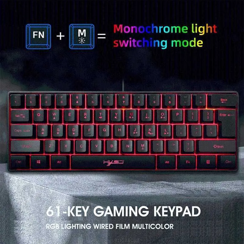 HXSJ V700 USB -achtergrondverlichting 61 Keys Gaming RGB -toetsenbord voor Gamers -toetsenbord met meerdere sneltoetsencombinaties PUBG Mar18 2106101297645