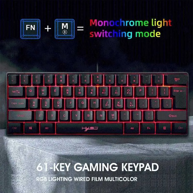 HXSJ V700 USB Backlight 61 -Tasten Gaming RGB -Tastatur für Gamers -Tastaturen mit mehreren Tastenkombinationen PUBG Mar18 2106108008737