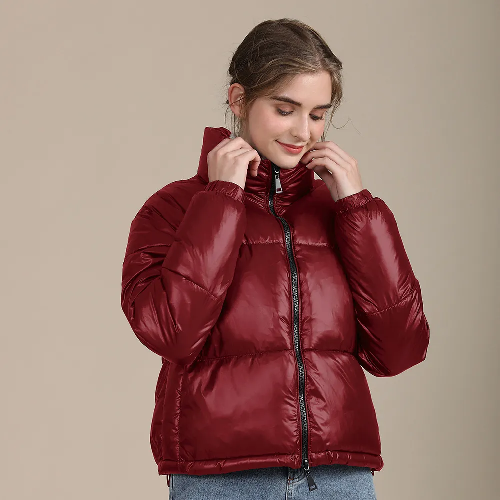 Nowa Jesień Zima Kobiety Kurtki Pikowane Puffer Parkas Wysokiej Jakości Ciepły PU Skórzane Oversize Krótki Płaszcz Kobiety Bubble Coats 210422