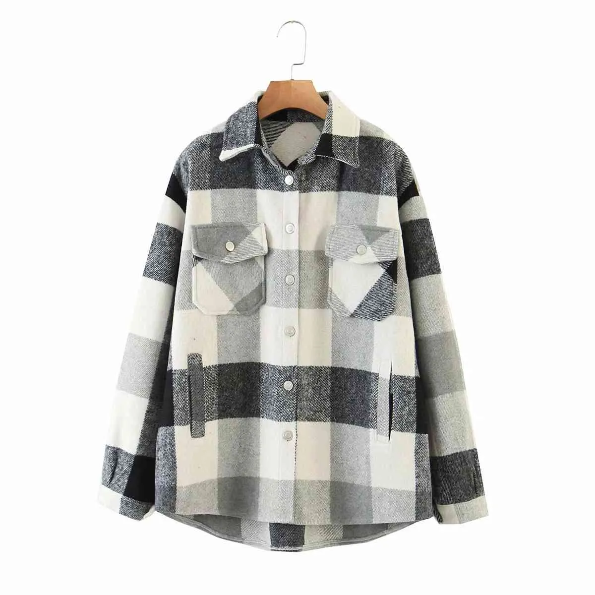 Fashion Women Plaid Jacket Winter jas lange mouw jassen en oversized 210521