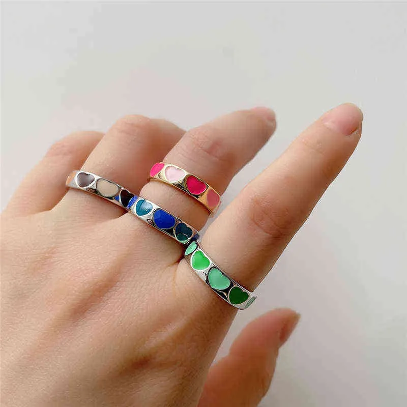 Multicolor Alloy Błyszczący Oil Kropla Love Heart Ring Serce Słodkie Śliczne Pierścienie Dla Kobiet Dziewczyny Moda Biżuteria Prezent G1125