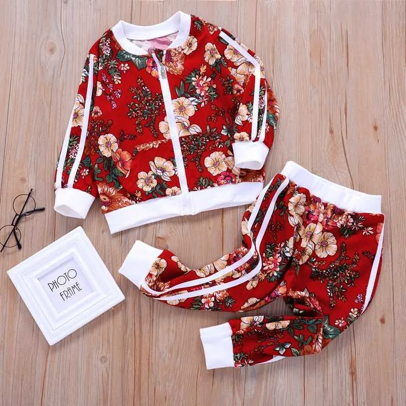 Spring Kids Clothes Set Long-Sleeve Zipper Cardigan+Trousers Boy Girl Casual Two-Piece Set 2020 New Fashion 1-5Y Children's Wear X0902